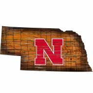 Nebraska Cornhuskers Distressed State with Logo Sign