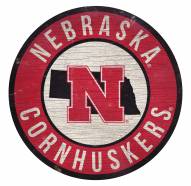 Nebraska Cornhuskers Round State Wood Sign