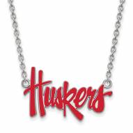 Nebraska Cornhuskers Sterling Silver Large Enameled Pendant Necklace