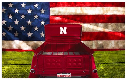 Nebraska Cornhuskers Patriotic Retro Truck 11&quot; x 19&quot; Sign