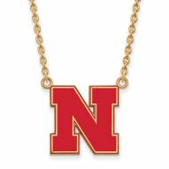 Nebraska Cornhuskers Sterling Silver Gold Plated Large Enameled Pendant Necklace