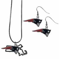New England Patriots Dangle Earrings & State Necklace Set