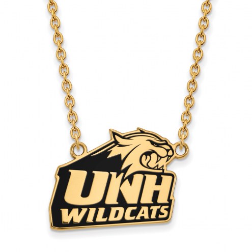 New Hampshire Wildcats Sterling Silver Gold Plated Large Enameled Pendant Necklace