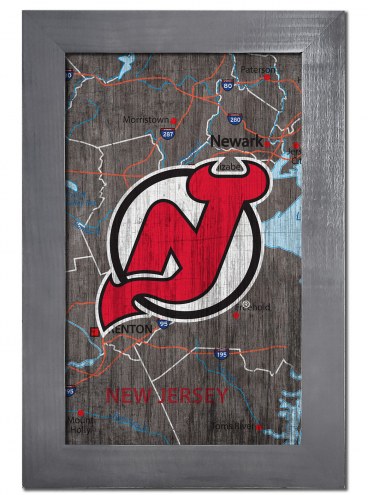 New Jersey Devils 11&quot; x 19&quot; City Map Framed Sign