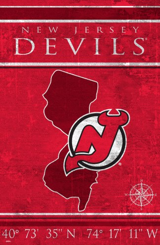 New Jersey Devils 17&quot; x 26&quot; Coordinates Sign