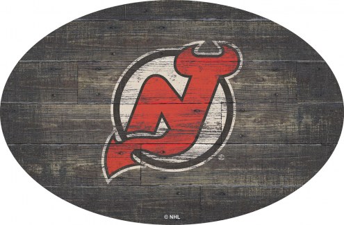 New Jersey Devils 46&quot; Distressed Wood Oval Sign