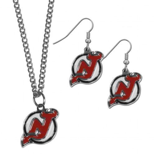 New Jersey Devils Dangle Earrings & Chain Necklace Set