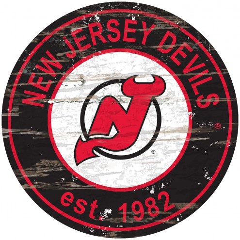 New Jersey Devils Distressed Round Sign