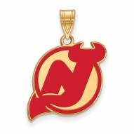 New Jersey Devils Sterling Silver Gold Plated Large Enameled Pendant