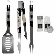 New Orleans Saints 3 Piece Tailgater BBQ Set and Salt and Pepper Shakers
