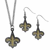 New Orleans Saints Dangle Earrings & Chain Necklace Set
