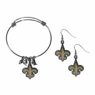 New Orleans Saints Dangle Earrings & Charm Bangle Bracelet Set
