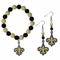 New Orleans Saints Fan Bead Earrings & Bracelet Set