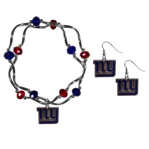 New York Giants Dangle Earrings & Crystal Bead Bracelet Set