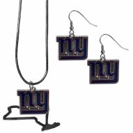 New York Giants Dangle Earrings & State Necklace Set