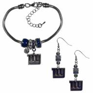 New York Giants Euro Bead Earrings & Bracelet Set