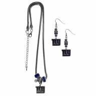 New York Giants Euro Bead Earrings & Necklace Set