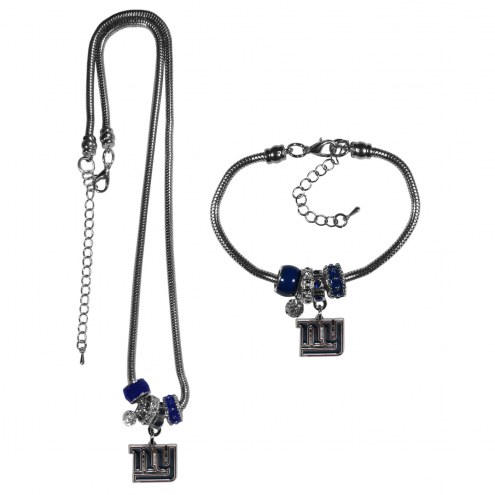 New York Giants Euro Bead Necklace & Bracelet Set