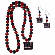 New York Giants Fan Bead Earrings & Necklace Set
