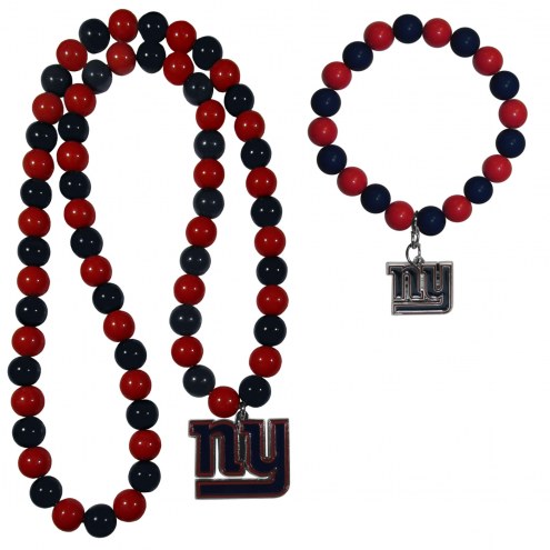 New York Giants Fan Bead Necklace & Bracelet Set