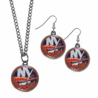 New York Islanders Dangle Earrings and Chain Necklace Set