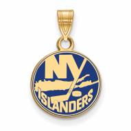 New York Islanders Sterling Silver Gold Plated Small Enameled Pendant