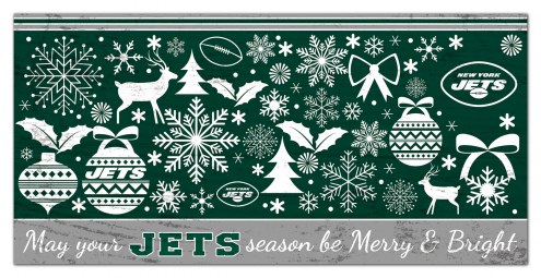 New York Jets 6&quot; x 12&quot; Merry & Bright Sign