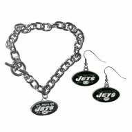 New York Jets Chain Bracelet & Dangle Earring Set