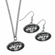New York Jets Dangle Earrings & Chain Necklace Set