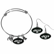 New York Jets Dangle Earrings & Charm Bangle Bracelet Set