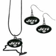 New York Jets Dangle Earrings & State Necklace Set