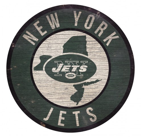 New York Jets Round State Wood Sign