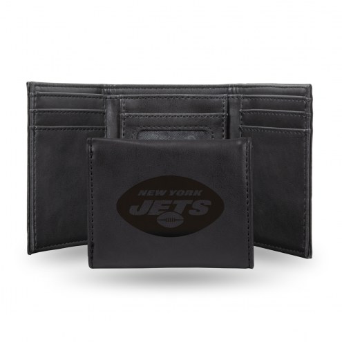New York Jets Laser Engraved Black Trifold Wallet