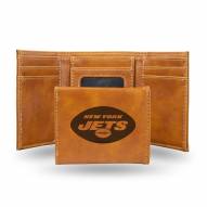 New York Jets Laser Engraved Brown Trifold Wallet