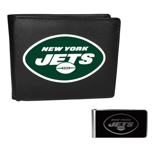 New York Jets Leather Bi-fold Wallet & Black Money Clip