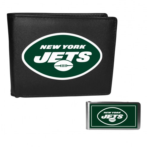 New York Jets Leather Bi-fold Wallet & Color Money Clip
