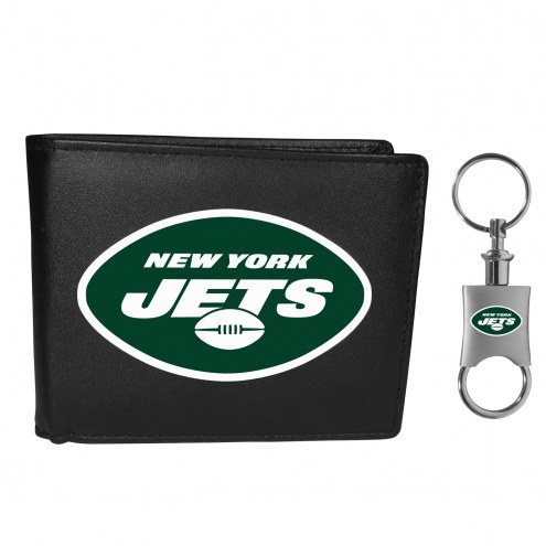 New York Jets Leather Bi-fold Wallet & Valet Key Chain