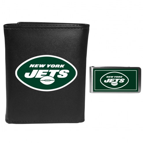 New York Jets Leather Tri-fold Wallet & Color Money Clip
