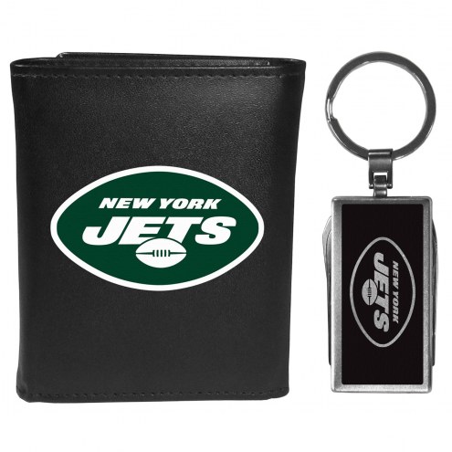 New York Jets Leather Tri-fold Wallet & Multitool Key Chain