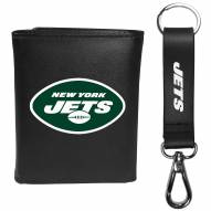 New York Jets Leather Tri-fold Wallet & Strap Key Chain