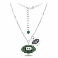 New York Jets Silver Necklace w/Crystal Football