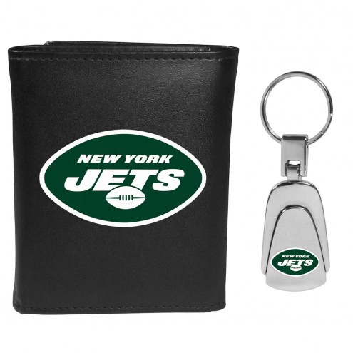 New York Jets Tri-fold Wallet & Steel Key Chain