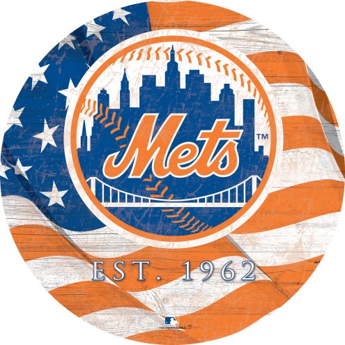 New York Mets 12&quot; Team Color Flag Circle Sign
