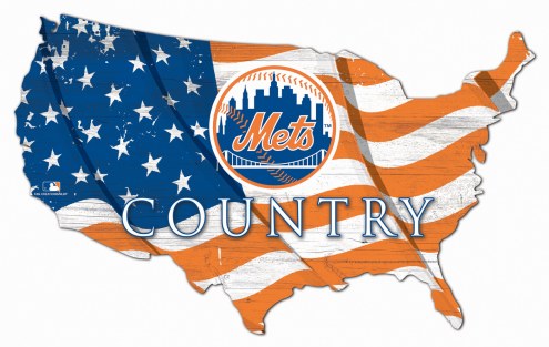 New York Mets 15&quot; USA Flag Cutout Sign