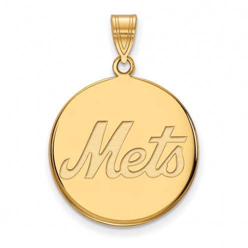 New York Mets Sterling Silver Gold Plated Large Disc Pendant