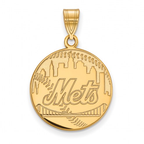 New York Mets Sterling Silver Gold Plated Large Pendant