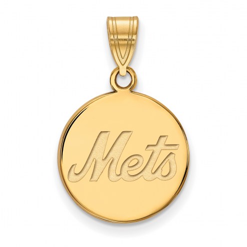 New York Mets Sterling Silver Gold Plated Medium Disc Pendant
