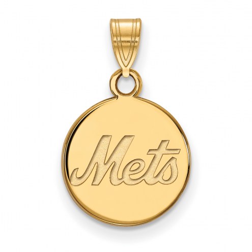 New York Mets Sterling Silver Gold Plated Small Disc Pendant