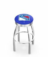 New York Rangers Chrome Swivel Barstool with Ribbed Accent Ring