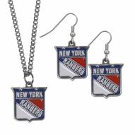 New York Rangers Dangle Earrings & Chain Necklace Set